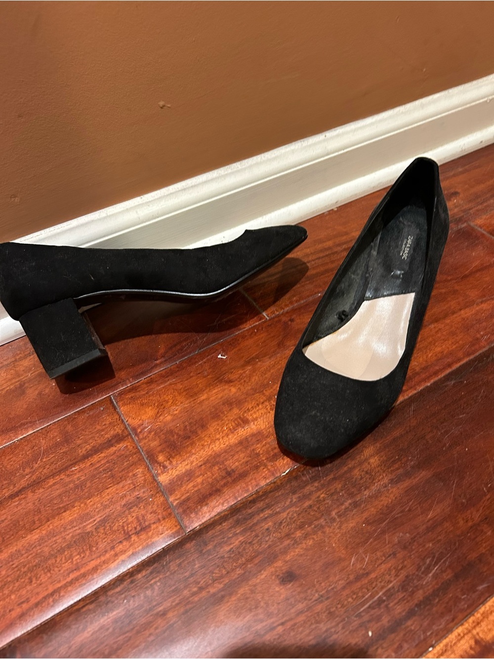 Zara Black Suede Block Heel Pumps - Brand